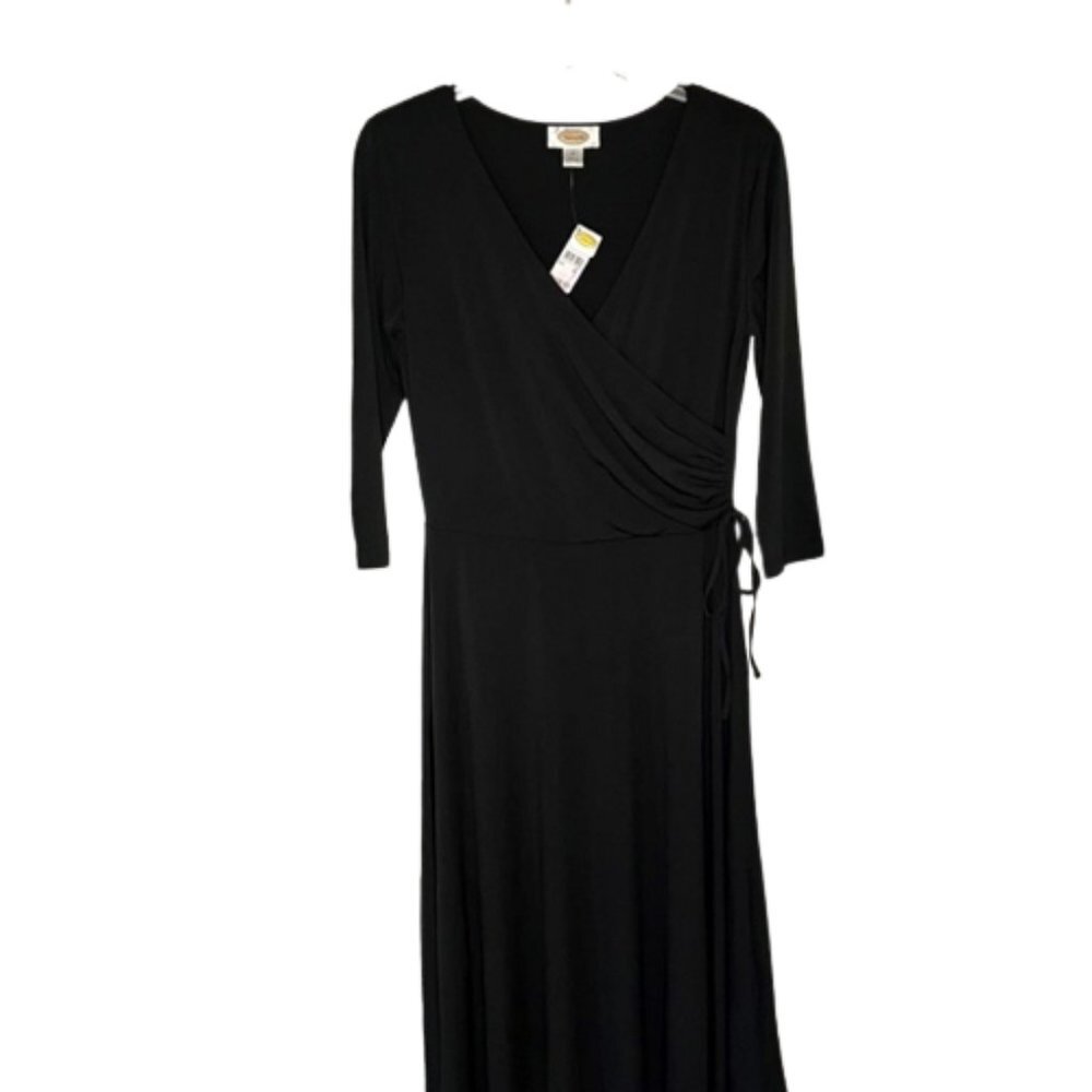 Talbots Jersey Ruched Crossover Top Fit/Flare Midi Dress - Black - 6
